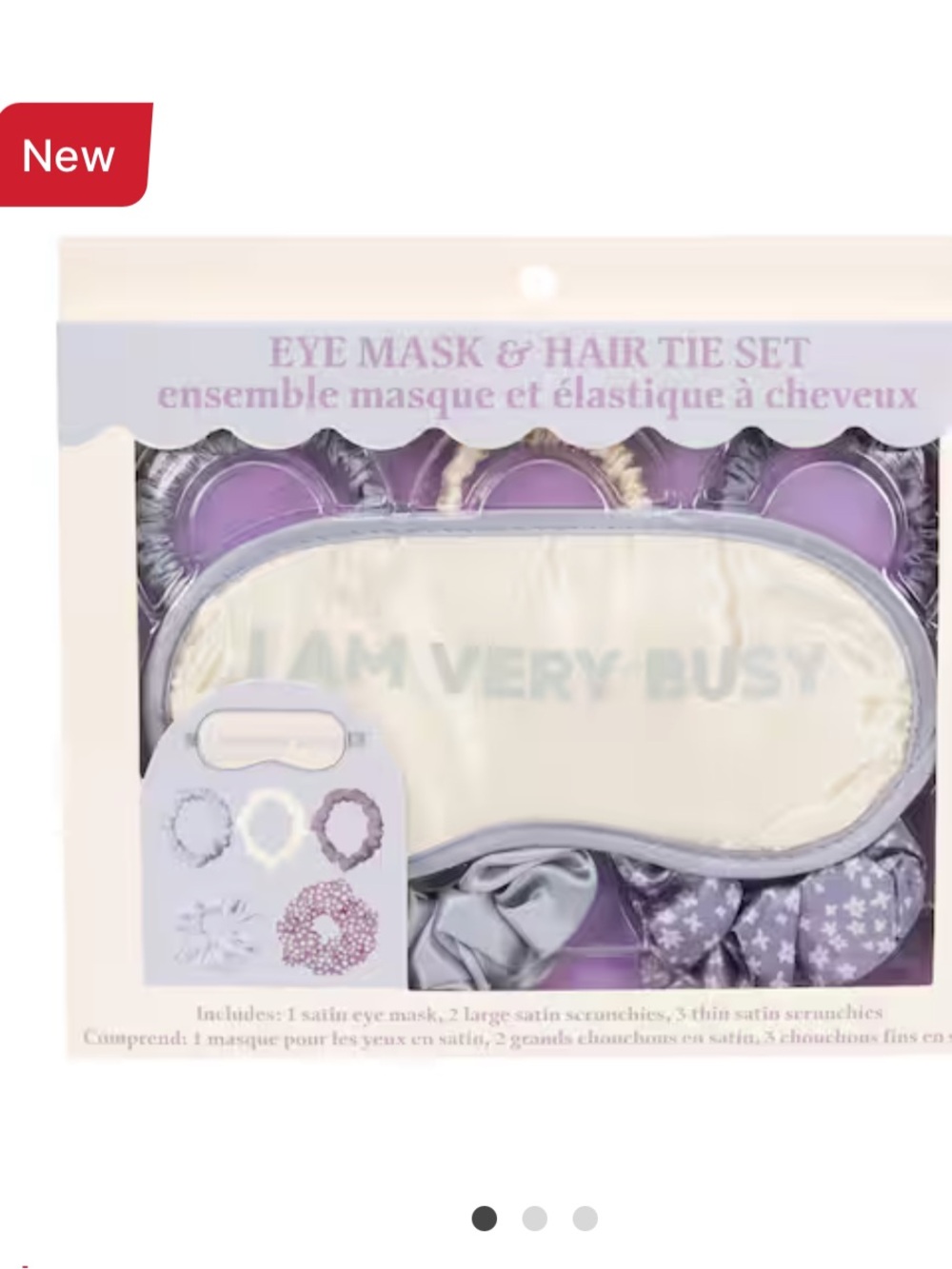 Michaels Satin Eye Mask & Scrunchie Set - Cream and Lavender Accents